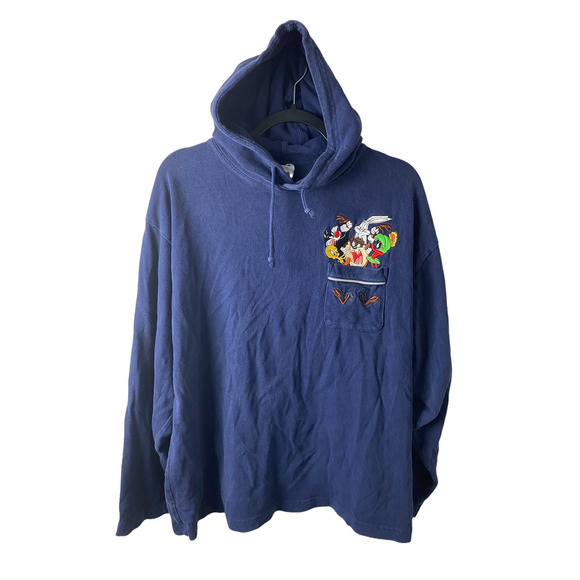 Y2K Warner Bros Studio Looney Tunes Embroidered Hoodie L - Picture 1 of 6